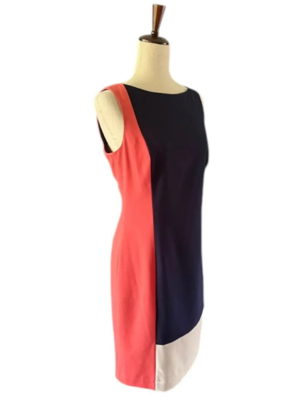 LAUREN Ralph Lauren Color Block Navy Cream Coral Sleeveless Shift Dress SZ 8 EUC - Picture 6 of 16